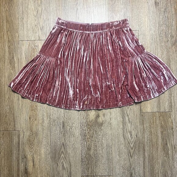 Madewell Skirt Size 6 Crushed Pink Velvet Like Mini Ruffle Skater Silk Blend - Picture 1 of 7